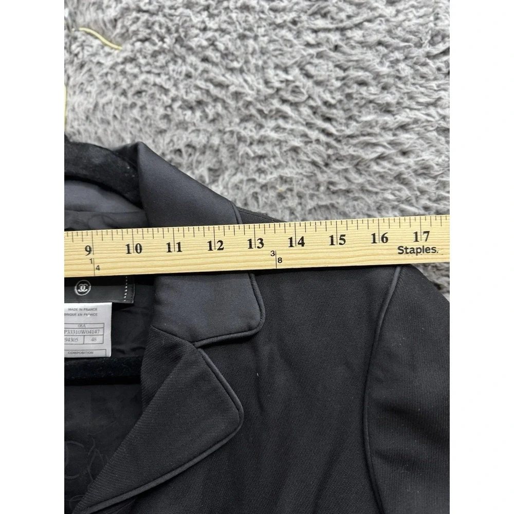 CHANEL PRE-OWNED 2008 SINGLE-BREASTED WOOL BLAZER - P33310 - BLACK‎ Size 48